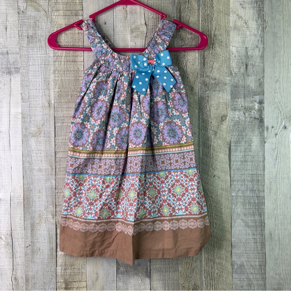 Bonnie Jean Size 4 Sun Dress Floral Sleeveless Polka Dot Bow